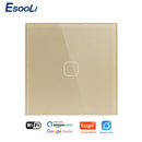 EsooLi Tuya Smart Life Glass Panel EU/UK Standard Touch Switch Zero/Single Fire Line Voice Control Light Wireless Wall Switch