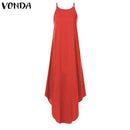 Printed Maxi Dresses VONDA Bohemian Sexy Sleeveless Sundress Women Causal Halter Summer Beach Dress Asymmetric Long Dresses
