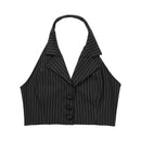 Womens Stripe Vests Elegant OL Waistcoat Suit Vest Halter Neck V-Neck Office Ladies Crop Tops Business Formal Work Wear Mujer