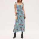 Dresses For Women 2022 Elegant Vintage Floral Dress Frill Sweetheart Neck Sleeveless Strap Tie Ruffle Hem Summer Beach Dress