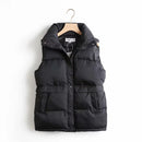 2022 Autumn Winter Women Solid Loose Vest Drawstring Stand Collar Long Vest Jacket Cotton Padded Women Windproof Warm Waistcoat