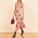 Dresses For Women 2022 Elegant Vintage Floral Dress Frill Sweetheart Neck Sleeveless Strap Tie Ruffle Hem Summer Beach Dress