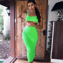 HAWTHAW women summer clothes soild color casual crop tank tops long pencil skirt fitness skinny outfit suit two piece 2pc sets