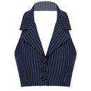 Womens Stripe Vests Elegant OL Waistcoat Suit Vest Halter Neck V-Neck Office Ladies Crop Tops Business Formal Work Wear Mujer