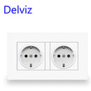 Delviz EU Standard USB socket, Double Outlet,16A Quality power panel AC 110~250V 146mm * 86mm,Double frame Wall USB Power Outlet