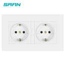 SRAN eu 2gang Power socket,16A electrical plug grounded Hide LED indicator,double Socket with USB, 146*86mm pc panel wall socket