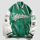American retro letter embroidery leather jackets coats women&