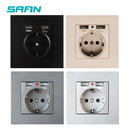 SRAN EU Power socket socket with usb for home,Dual Usb plug 5V 2A PC Panel 86*86mm Usb wall socket Smart LED ON/OFF 16A Outlets
