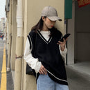 Vests Women Simple Classic BF Spring Autumn Femme Knitted Outwear Young Lovely All-match Striped Schoolgirls Sleeveless Jacket