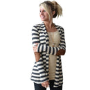 Elegant Design Women Autumn Winter Long Sleeve Cardigan Casual Stripe Pattern Lady Cotton Keep Warm Coat Cardigan