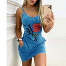 Dress Women Summer floral Printing Pocket Condole Belt sling Bag Hip Dresses Casual Vestidos ZC6112