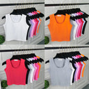 Sexy Women Round Neck Pure Color Crop Tops Patchwork Sleeveless Camisole Tank Tops Fashion Ladies Slim Vest Tee Top T-shirt Hot