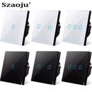 Szaoju EU Touch Switch Power Led Panel Wall Lamp Light Sensor Switches AC100-240V Tempered Crystal Glass 1/2/3 Gang Interruttore