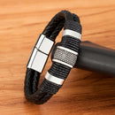 XQNI Woven Leather Rope Wrap Special Style Classic Stainless Steel Men&