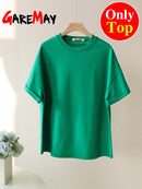 Green Suit Shorts with T-shirt for Women and Top Loose Oversize 100% Cotton Summer Two Piece Set Women Classic Tracksuit Casual