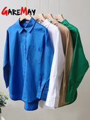 Green Women's Oversize Shirt White 100% Cotton Long Sleeve Loose Basic Top Spring Elegant Beautiful Blouses New 2022 for Women