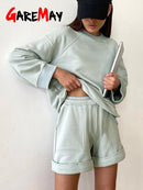 Spring Summer Women's Suit with Shorts Sweatshirt Loose Oversize Green Tracksuit 2 Piece Set Women's Shorts and Top Outfits 2022
