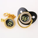 Black Bling Baby Pacifier And Clip Alphabet Letter M Infant Pacifier Gold Letter Unique Name Initials Baby Shower Gift