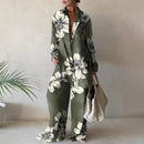 Summer Fashion Printed Loose Long Sleeves Shirts Straight Pants Two Piece Suits New Streetwear Women&
