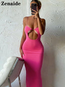 Zenaide 2022 Cut Y2K Long Dress Backless Spaghetti Strap Sexy Maxi Bodycon Dresses Pink Women Summer Black Beach Party Outfits