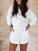 Print Shorts Suits Woman Vintage Long Sleeve Shirt And Short Pants Suit Two Piece Set Female Casual Outfit