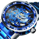 WINNER Transparent Skeleton Watch for Men Mechanical Wristwatches Diamond Watches Mens Luxury Stainless Steel Strap Unisex Clock