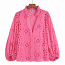 Embroidery Women Blouse Summer 2022 New Fashion Long Sleeve Female Smock Shirt Top Clothing Wears