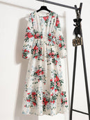 Women Elegant Floral Printed Long Dresses Spring Summer Casual O Neck Long Sleeve Ladies Chic High Waist A Line Beach Dresses