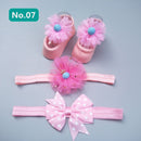 Infant Newborn Baby Girls 3Pcs/Set Slipper Socks Headband Gift Foot Socks Lace Crown Hair Band Accessories Photo Props Meias