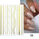1PC Silver Gold Lines Stripe 3D Nail Sticker Geometric Waved Star Heart Self Adhesive Slider Papers Nail Art Transfer Stickers
