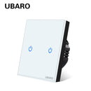 UBARO Eu AC100-240V Tempered Black White Crystal Glass Touch Switch Panel Wall Light Sensor Button 1/2/3 Gang 10A Interruptor