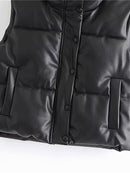 TRAF Women 2021 Fashion Leather Cotton Pocket Padded Waistcoat Vintage Sleeveless Female Outerwear Streetwear