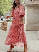 Boho Maxi Dress Women Floral Print Summer Holiday Beach Dress Female Short Puff Sleeve Loose Sundress Green Vestidos Mujer