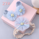 Lovely Pearl Bows Newborn Baby Girl Headband Socks Set Lace Flower Baby Hair Band Turban Baby Little Girl Hair Accessories