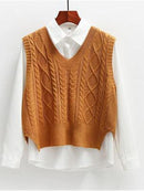 Vest Women Solid Short Loose Trendy Korean Style Sleeveless Knitted V-Neck All-match Female Coats Simple Leisure Outwear ZY5117