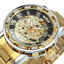 WINNER Transparent Skeleton Watch for Men Mechanical Wristwatches Diamond Watches Mens Luxury Stainless Steel Strap Unisex Clock