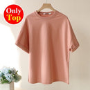 Summer Cotton Tracksuit Women Spring Loose Two Piece Sets Casual Long Sleeve Sweatshirt & Elastic Waist Shorts Female Outfits