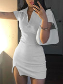 Hugcitar 2021 Short Sleeve Slit Sexy Mini Dress Summer Women Fashion Streetwear Outfits Cute Solid Y2K Party Clothing