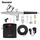 Nasedal NT-19 Dual-Action Airbrush Compressor Kit 0.3mm Airbrush Spray Gun for Nail Airbrush Model Cake Car Fish Shoes Painting