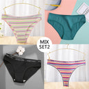 FINETOO 3Pcs/Set Colorful Stripes Panties Women&