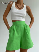 TiulZial Casual Women Short Set Tracksuit Loungewear Two Piece Women Outfits Oversized Long Shirt And High Waist Shorts Green