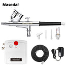 Nasedal NT-19 Dual-Action Airbrush Compressor Kit 0.3mm Airbrush Spray Gun for Nail Airbrush Model Cake Car Fish Shoes Painting