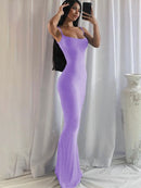 Hugcitar Satin Slip Sleeveless Backless Slim Sexy Maxi Dress 2022 Spring Women Party Y2K Concise Bodycon Elegant Clothing