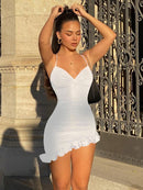 Cryptographic Irregular Ruffle Straps Mini Dress Elegant Fashion Outfits Night Club Party Summer 2022 Bodycon Dresses Vestidos