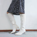 Taoffen Size 33-43 Women Genuine Leather Knee High Boots Pointed Toe Thin Heel Slip On Party Club Winter Ladies Footwear