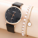 Ladies Watch Set Fashion Starry Dial Bracelet Women's Leather Strap Quartz Girl's WristWatch(No Box)
