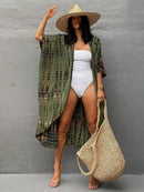 Fitshinling Summer Vintage Kimono Swimwear Halo Dyeing Beach Cover Up With Sashes Oversized Long Cardigan Holiday Sexy Covers