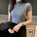 Womens Tops And Blouses Summer Short Sleeve Blouse Women Blusas Mujer De Moda 2021 Turtleneck Knitted Blouse Shirt Tops C931