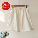 Summer Cotton Tracksuit Women Spring Loose Two Piece Sets Casual Long Sleeve Sweatshirt & Elastic Waist Shorts Female Outfits