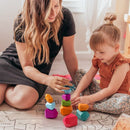 Wooden Rainbow Stones Building Blocks Colorful Wood Toy Block Stacker Balancing Games Montessori Educational Toys for Children